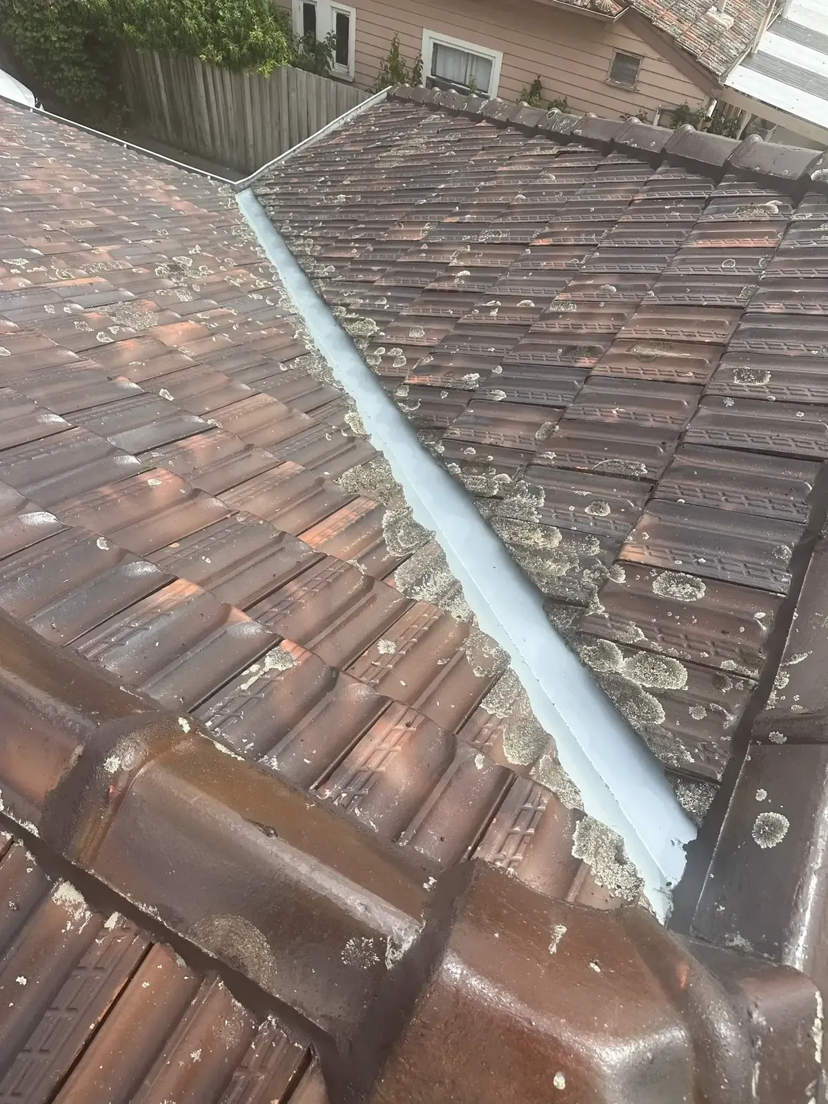 After: new valley iron fitted on the tiled roof