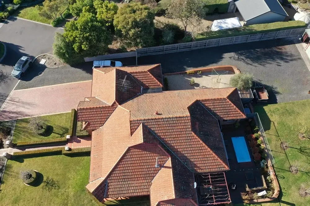 Aerial view of a terracotta tiled roof